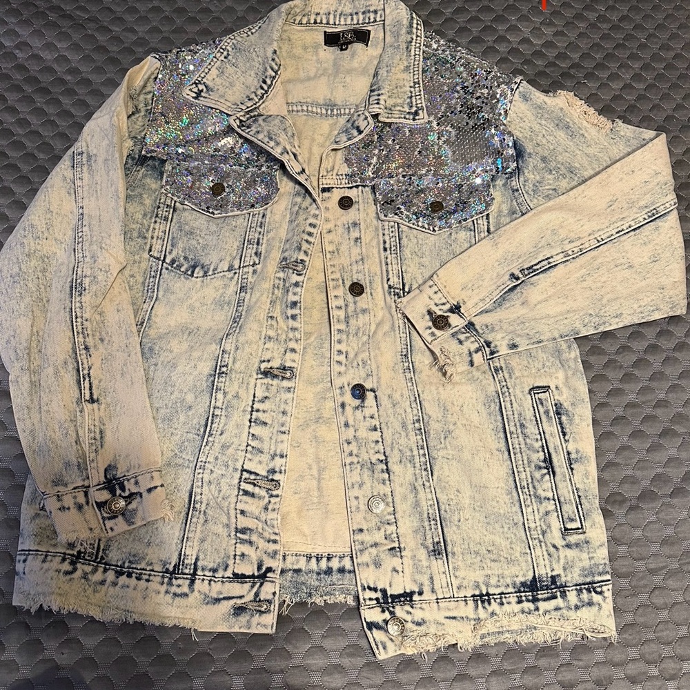 L&B Light Wash Jean Jacket with Sequin Detail